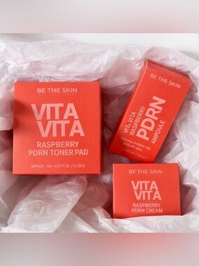 K-Beauty Raspberry PDRN Skincare Set Glow Kit Toner Pads Serum Cream